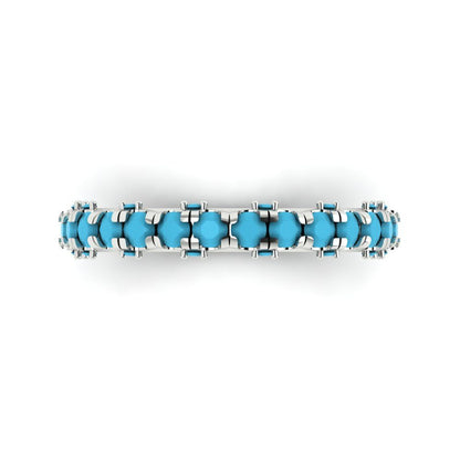3.13 cttw Simulated Turquoise Round Cut White Gold Eternity Wedding Band