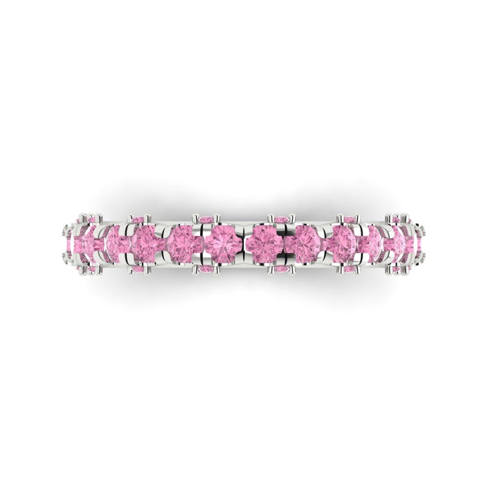 3.13 cttw Simulated Pink Diamond Round Cut White Gold Eternity Wedding Band