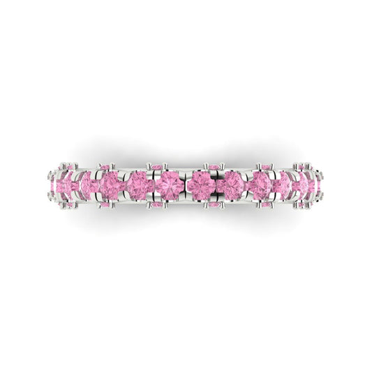 3.13 cttw Simulated Pink Diamond Round Cut White Gold Eternity Wedding Band