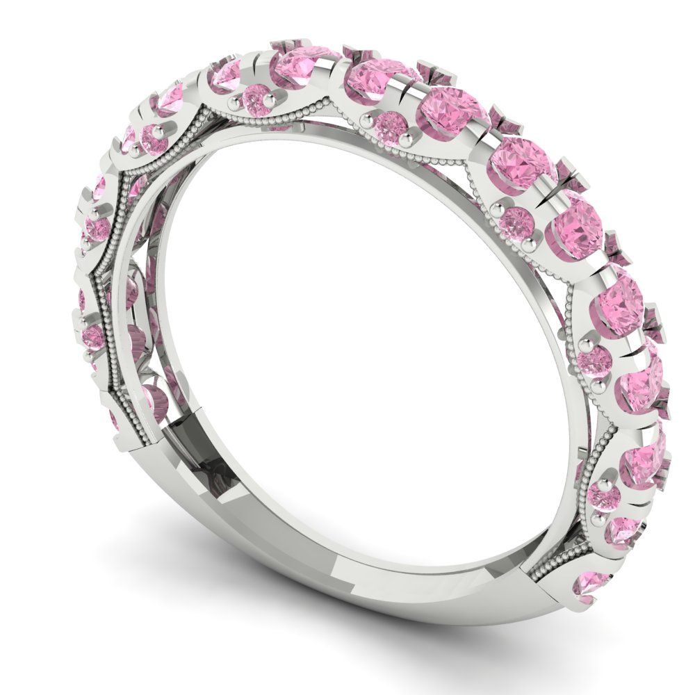 3.13 cttw Simulated Pink Diamond Round Cut White Gold Eternity Wedding Band
