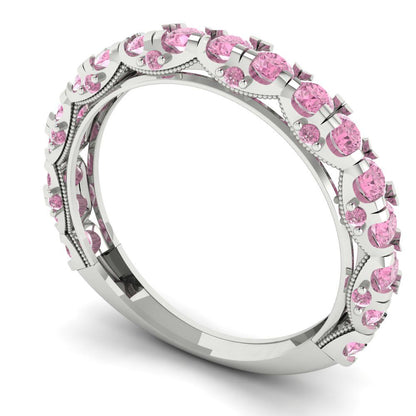 3.13 cttw Simulated Pink Diamond Round Cut White Gold Eternity Wedding Band