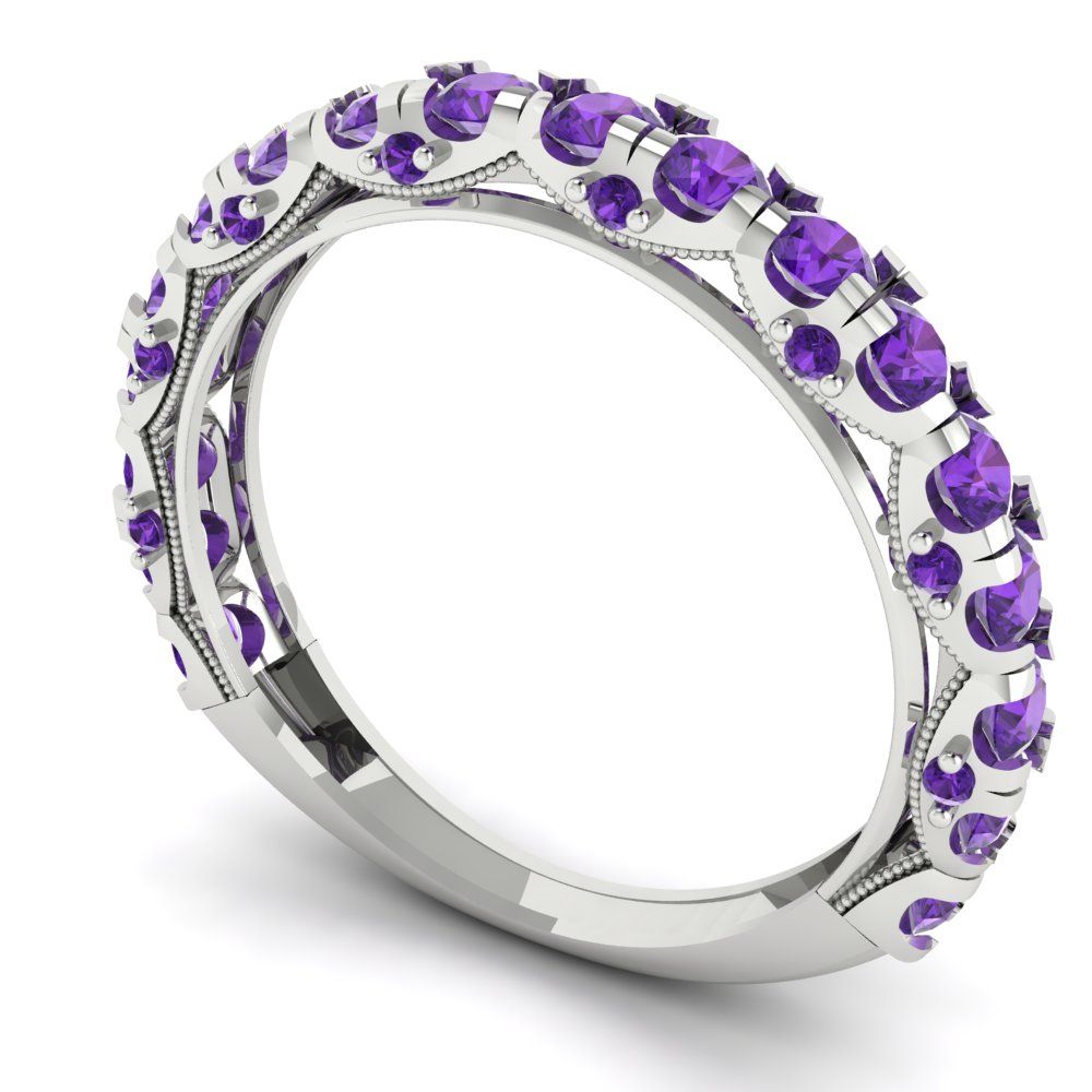 3.13 cttw Natural Amethyst Round Cut White Gold Eternity Wedding Band