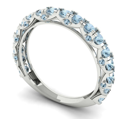 3.13 cttw Natural Swiss Blue Topaz Round Cut White Gold Eternity Wedding Band