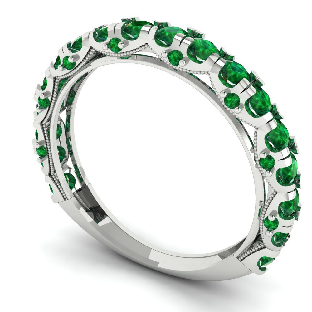 3.13 cttw Simulated Emerald Round Cut White Gold Eternity Wedding Band