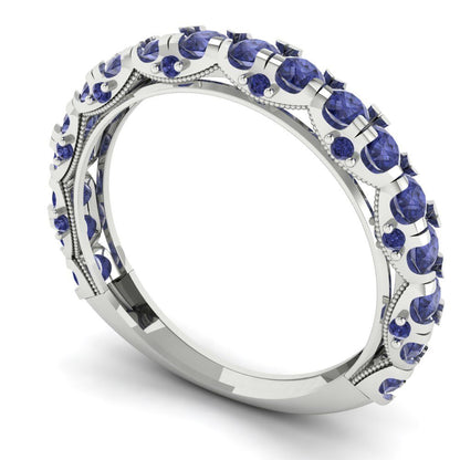 3.13 cttw Simulated Tanzanite Round Cut White Gold Eternity Wedding Band
