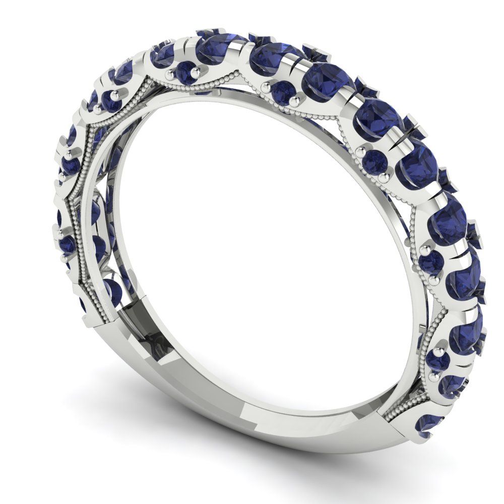3.13 cttw Simulated Blue Sapphire Round Cut White Gold Eternity Wedding Band