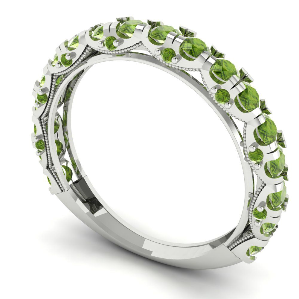 3.13 cttw Natural Peridot Round Cut White Gold Eternity Wedding Band