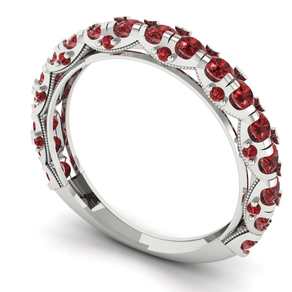 3.13 cttw Natural Garnet Round Cut White Gold Eternity Wedding Band