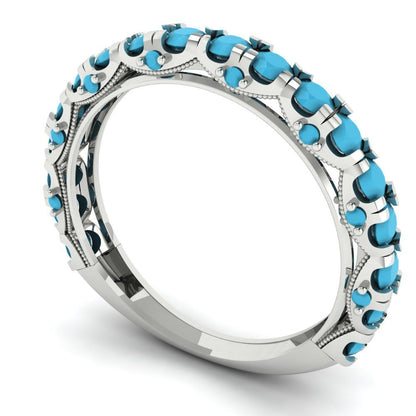 3.13 cttw Simulated Turquoise Round Cut White Gold Eternity Wedding Band