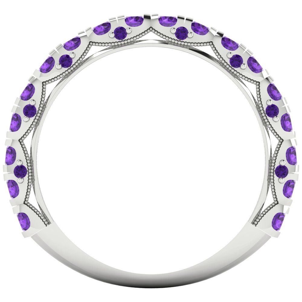 3.13 cttw Natural Amethyst Round Cut White Gold Eternity Wedding Band