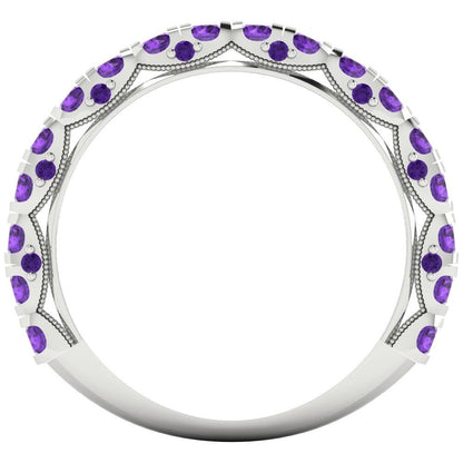 3.13 cttw Natural Amethyst Round Cut White Gold Eternity Wedding Band