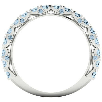 3.13 cttw Natural Sky Blue Topaz Round Cut White Gold Eternity Wedding Band