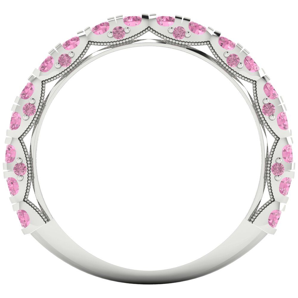 3.13 cttw Simulated Pink Diamond Round Cut White Gold Eternity Wedding Band