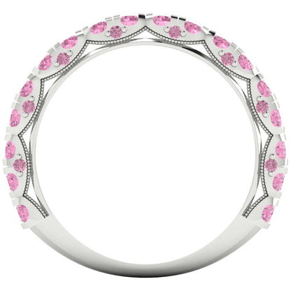 3.13 cttw Simulated Pink Diamond Round Cut White Gold Eternity Wedding Band