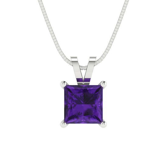 1cttw Princess Cut Amethyst Gold-Plated 925 Silver Pendant and 16" Box-Chain Necklace