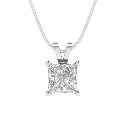 1cttw Princess Cut Clear Gold-Plated 925 Silver Pendant and 16" Box-Chain Necklace