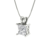 1 ct Brilliant Princess Cut Solitaire Clear Simulated Diamond Stone White Gold Pendant with 16" Chain