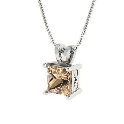 1 tcw Necklace Pendant - 14K White Gold Princess Cut Solitaire  Yellow Moissanite - Adjustable Length - 15in Box Chain to 18in
