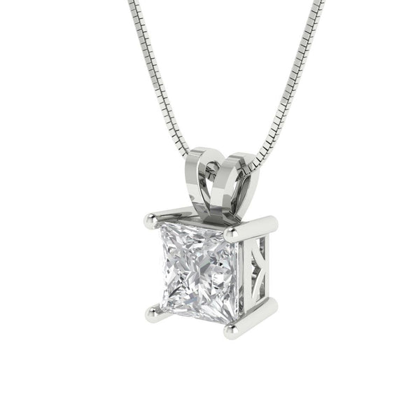 1 ct Brilliant Princess Cut Solitaire Natural Diamond Stone Clarity SI1-2 Color G-H White Gold Pendant with 16" Chain