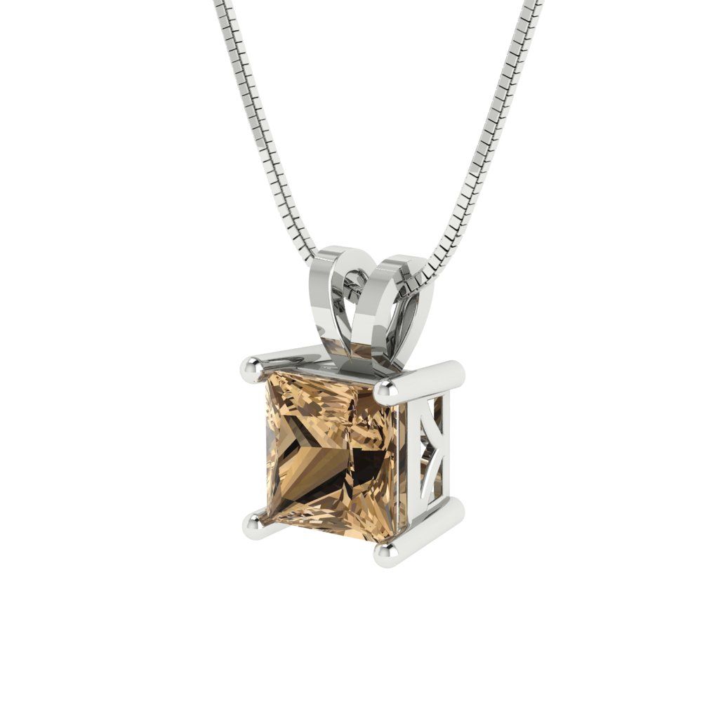 1cttw Princess Cut Champagne Gold-Plated 925 Silver Pendant and 16" Box-Chain Necklace
