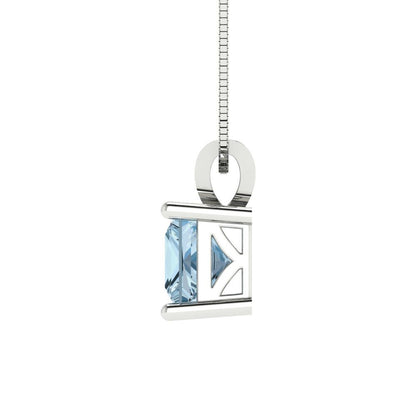 1 tcw Necklace Pendant - 14K White Gold Princess Cut Solitaire  Swiss Blue Topaz - Adjustable Length - 15in Box Chain to 18in
