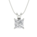 1 ct Brilliant Princess Cut Solitaire Clear Simulated Diamond Stone White Gold Pendant with 16" Chain