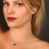 1 ct Brilliant Princess Cut Solitaire Simulated Emerald Stone White Gold Pendant with 16" Chain