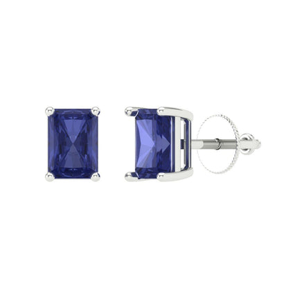 1 ctw Tanzanite Studs Earrings | 6x4mm Emerald Cut White Gold Screw back | December Birthstone