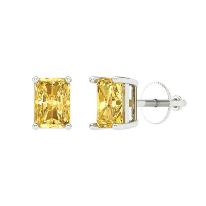 1 ctw Citrine Studs Earrings | 6x4mm Emerald Cut White Gold Screw back | November Birthstone