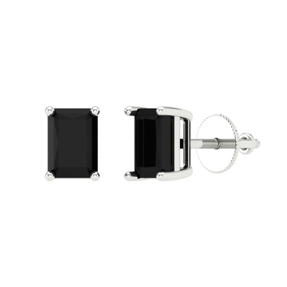 1 ctw Onyx Studs Earrings | 6x4mm Emerald Cut White Gold Screw back | July Birthstone
