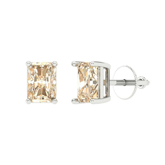 1 ctw Morganite Studs Earrings | 6x4mm Emerald Cut White Gold Screw back | February Birthstone