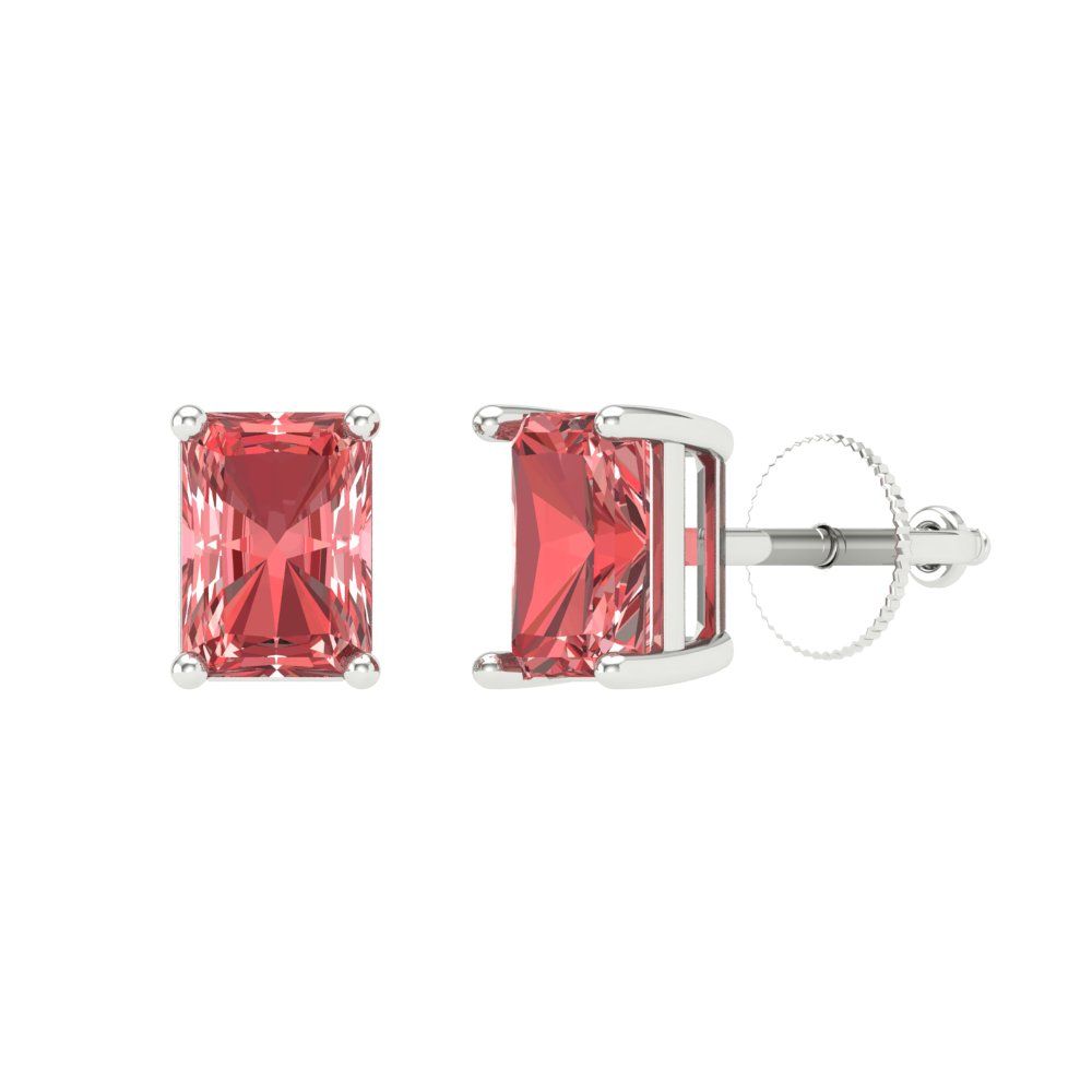 1 ctw Garnet Studs Earrings | 6x4mm Emerald Cut White Gold Screw back | January Birthstone