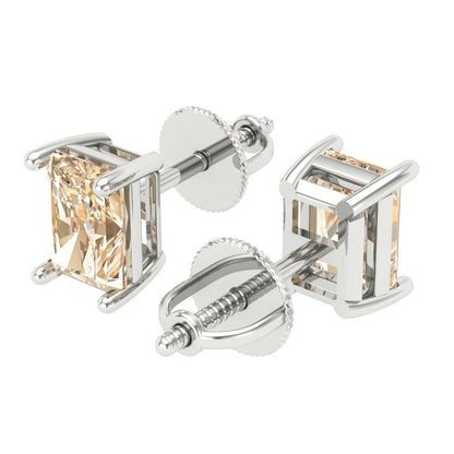 1 ctw Morganite Studs Earrings | 6x4mm Emerald Cut White Gold Screw back | February Birthstone