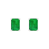 1.32 ct Brilliant Emerald Cut Solitaire Studs Simulated Emerald Stone White Gold Earrings Screw back