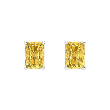 1 ctw Yellow Zirconia Studs Earrings | 6x4mm Emerald Cut White Gold Screw back | April Birthstone