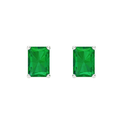 1 ctw Emerald Studs Earrings | 6x4mm Emerald Cut White Gold Screw back | May Birthstone