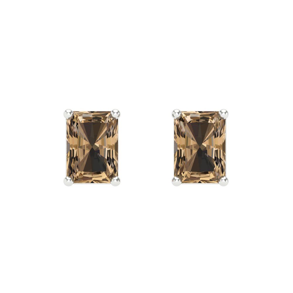 1 ctw Champagne Studs Earrings | 6x4mm Emerald Cut White Gold Screw back | April Birthstone