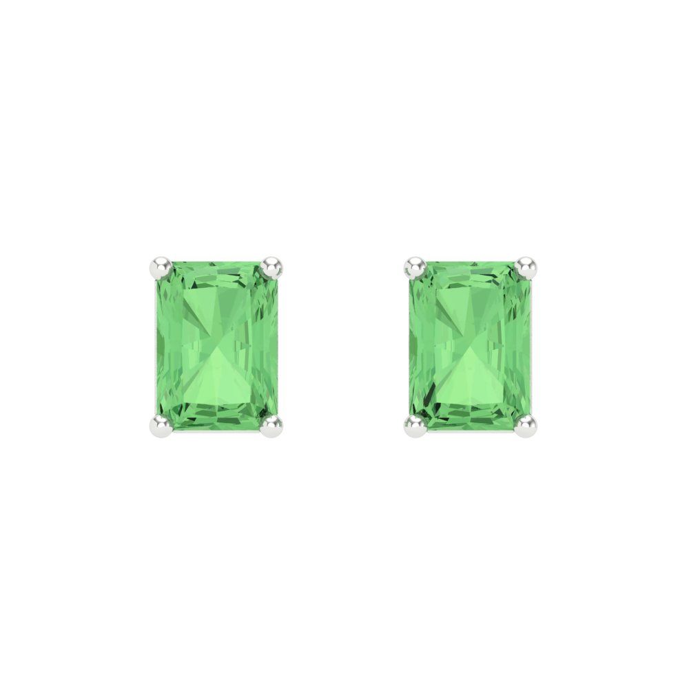 1 ctw Green Zirconia Studs Earrings | 6x4mm Emerald Cut White Gold Screw back | April Birthstone
