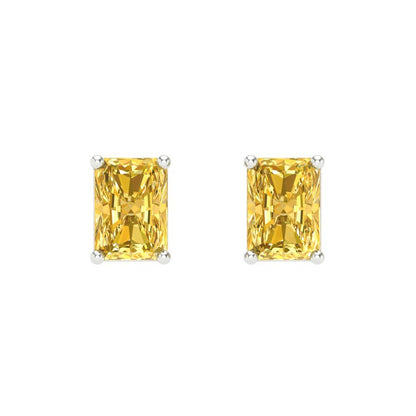 1 ctw Citrine Studs Earrings | 6x4mm Emerald Cut White Gold Screw back | November Birthstone