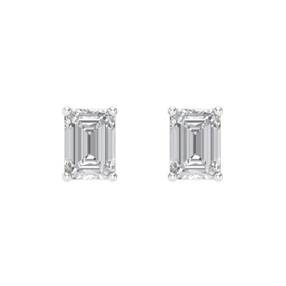 1 ctw Moissanite Studs Earrings | 6x4mm Emerald Cut White Gold Screw back | April Birthstone