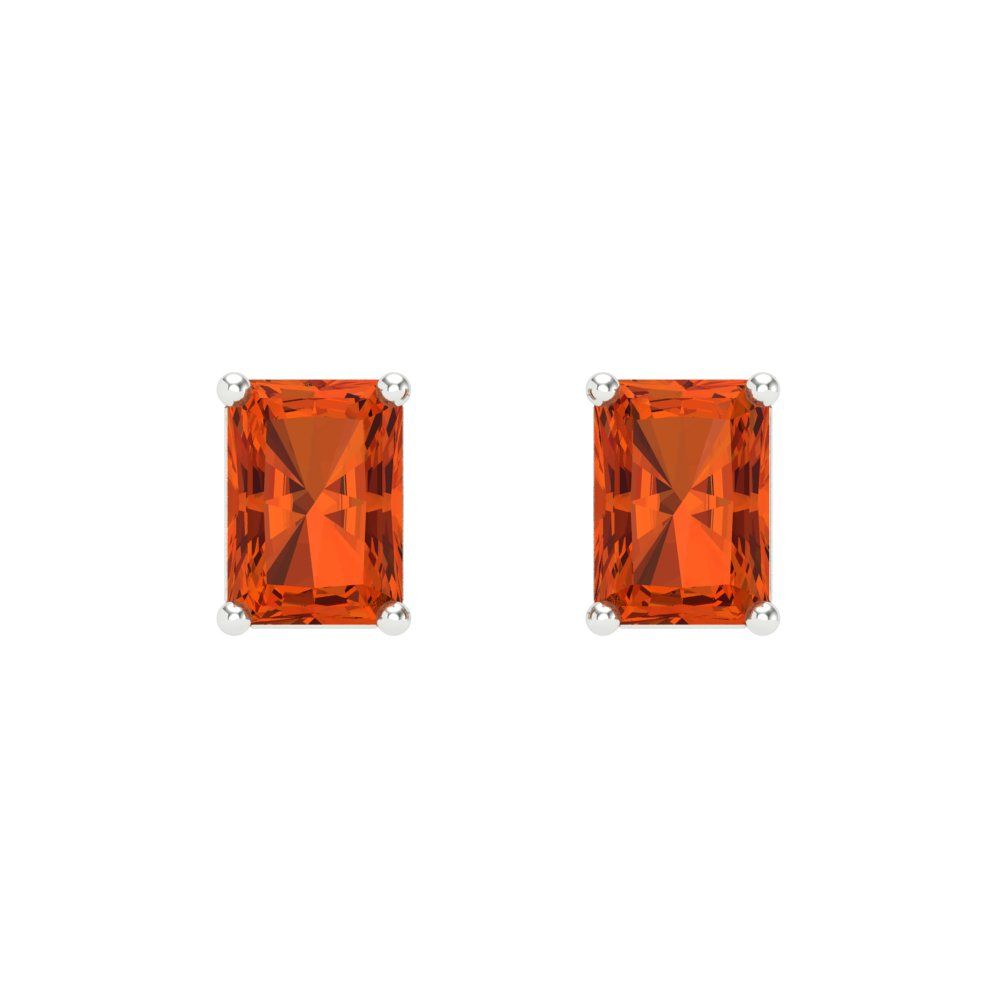 1 ctw Red Zirconia Studs Earrings | 6x4mm Emerald Cut White Gold Screw back | April Birthstone