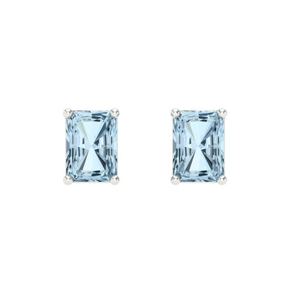 1 ctw Aquamarine Studs Earrings | 6x4mm Emerald Cut White Gold Screw back | March Birthstone