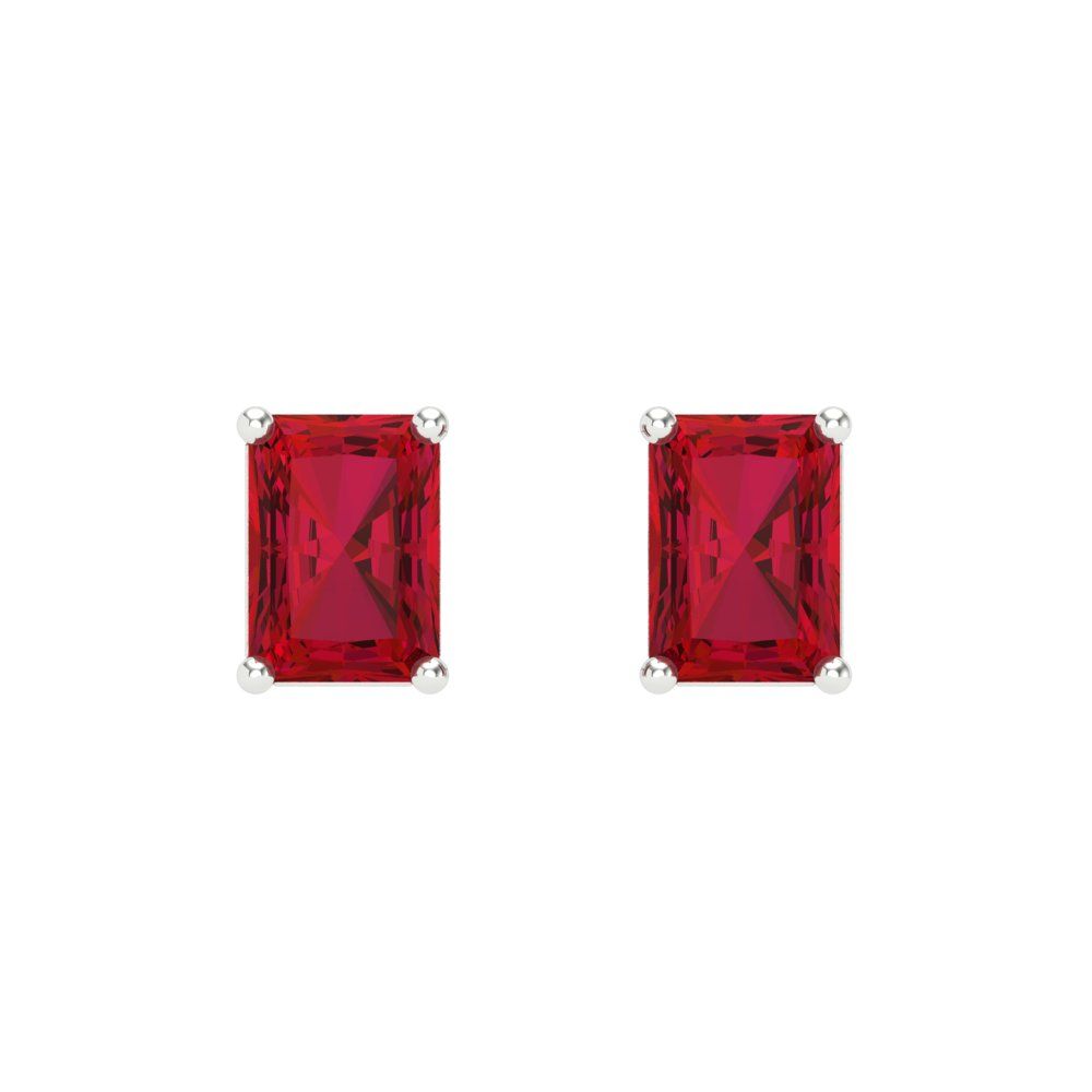 1 ctw Pink Tourmaline Studs Earrings | 6x4mm Emerald Cut White Gold Screw back | April Birthstone
