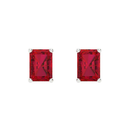 1 ctw Pink Tourmaline Studs Earrings | 6x4mm Emerald Cut White Gold Screw back | April Birthstone