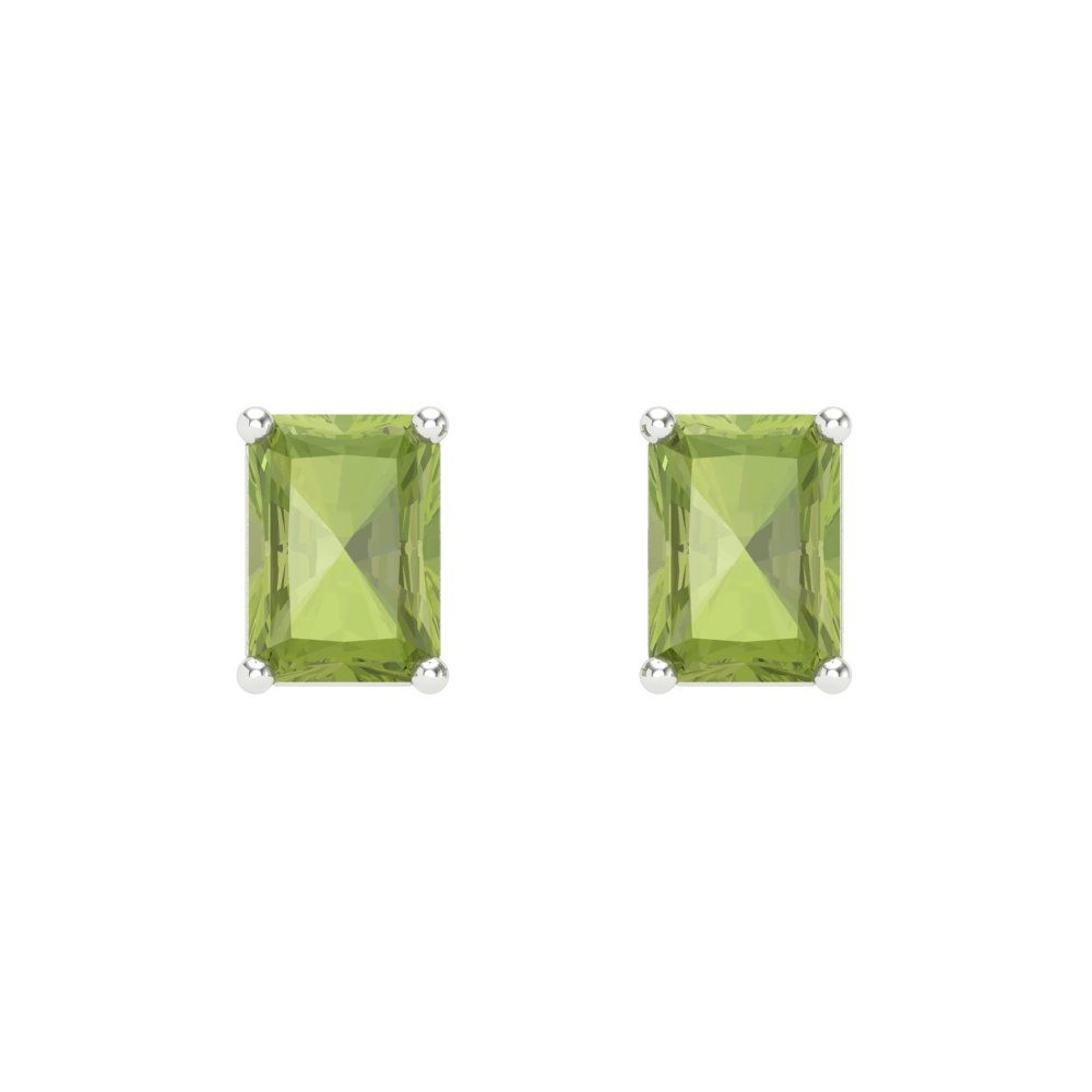 1 ctw Peridot Studs Earrings | 6x4mm Emerald Cut White Gold Screw back | August Birthstone
