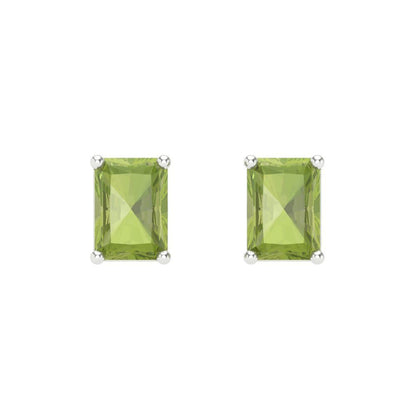1 ctw Peridot Studs Earrings | 6x4mm Emerald Cut White Gold Screw back | August Birthstone
