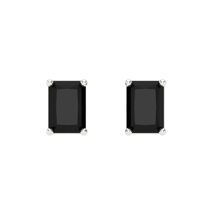 1 ctw Onyx Studs Earrings | 6x4mm Emerald Cut White Gold Screw back | July Birthstone