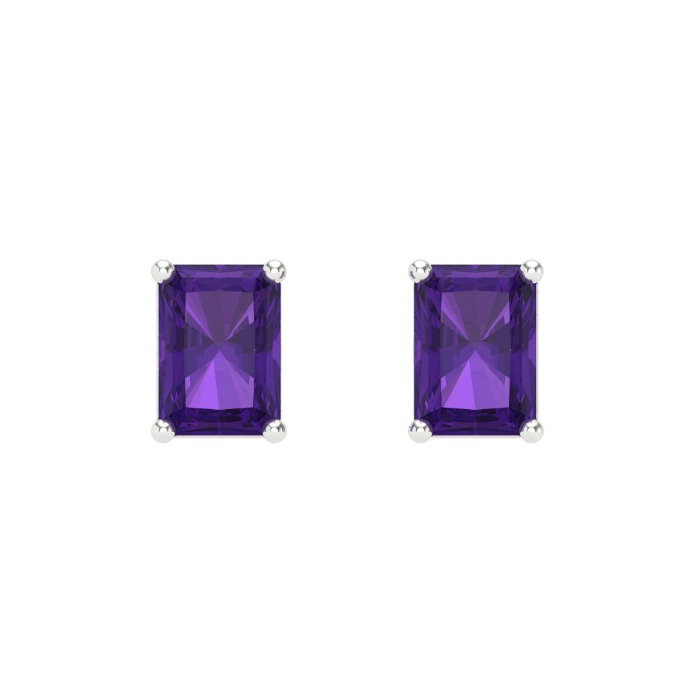 1 ctw Amethyst Studs Earrings | 6x4mm Emerald Cut White Gold Screw back | February Birthstone