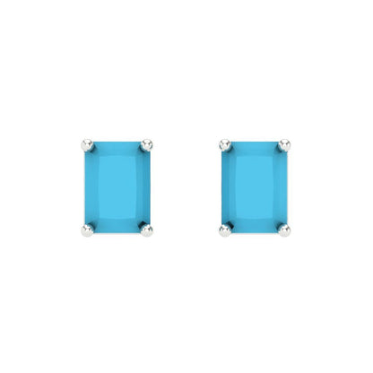 1 ctw Turquoise Studs Earrings | 6x4mm Emerald Cut White Gold Screw back | December Birthstone