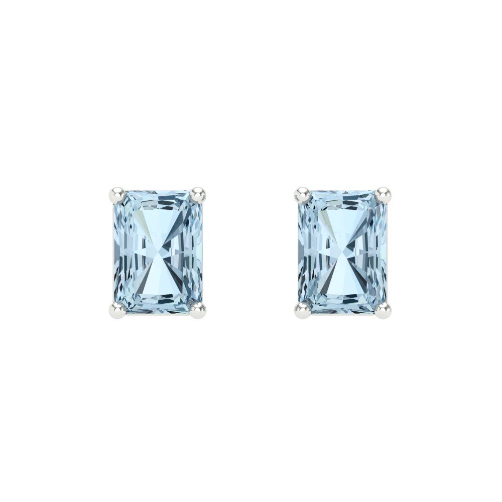 1 ctw Swiss Blue Topaz Studs Earrings | 6x4mm Emerald Cut White Gold Screw back | December Birthstone